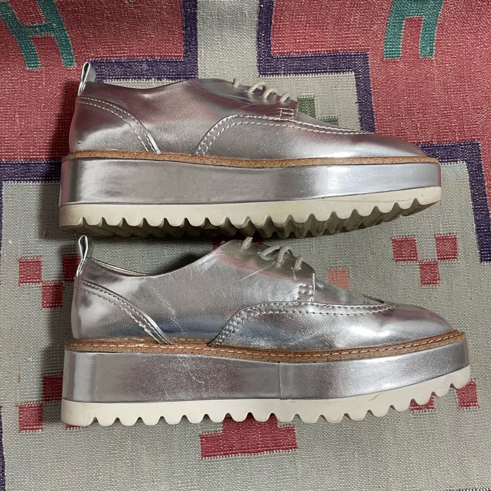 Zara Basic: Metallic Platform Wingtip Derby Oxfor… - image 4